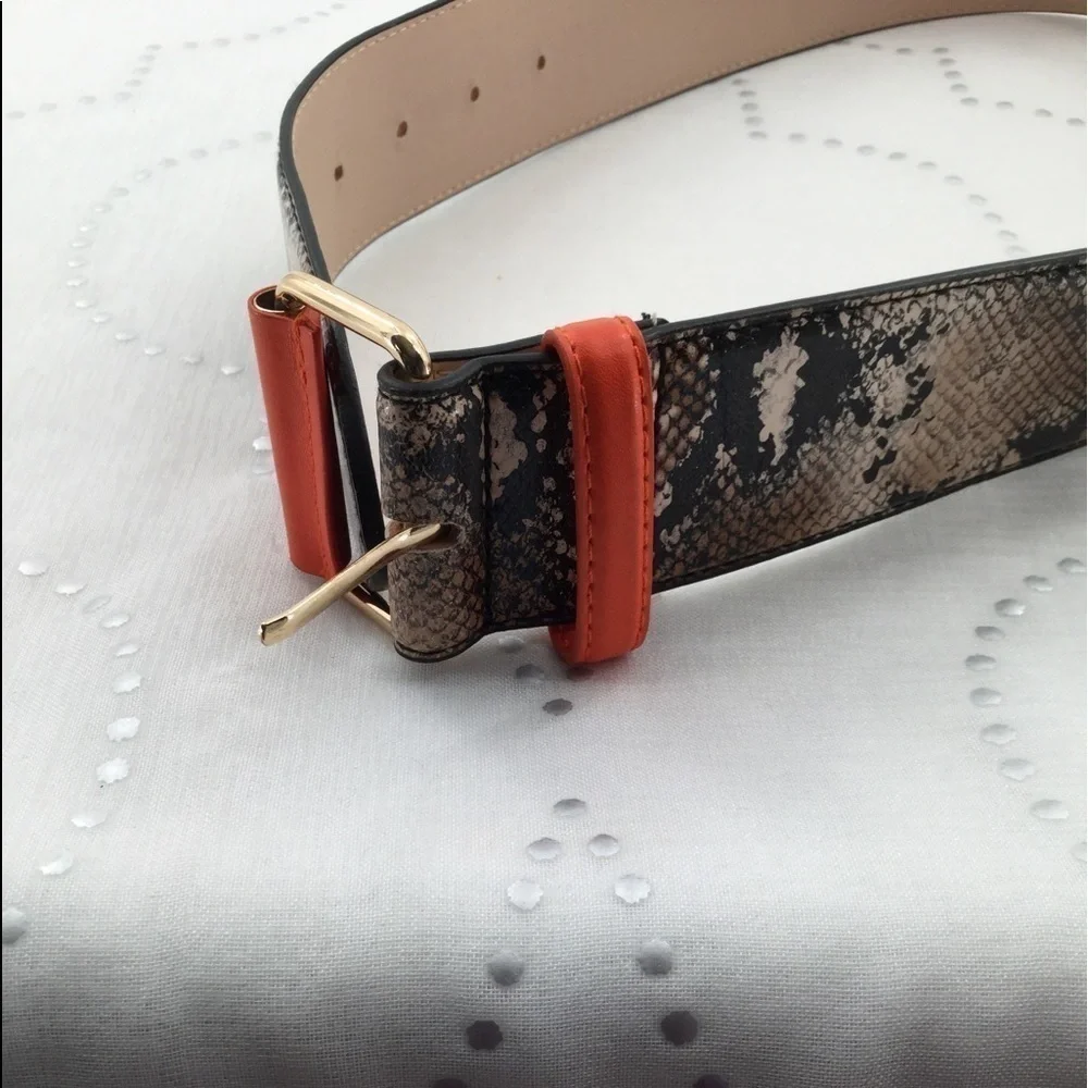 H&M  faux python Snakeskin Orange gold buckle Belt